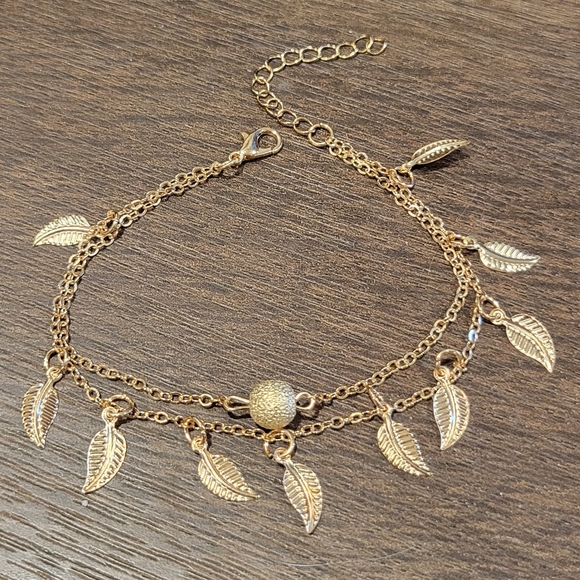 14K Leaf Gold Plated Anklet NEW - Picture 5 of 8